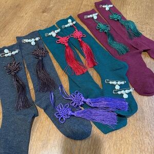3 Sets of Colorful Tassel Socks